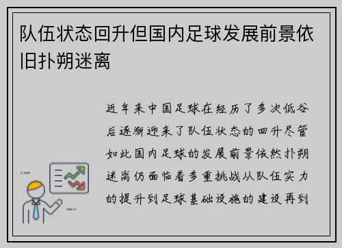 队伍状态回升但国内足球发展前景依旧扑朔迷离